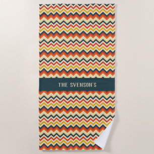 Customizable Chevron Pattern with Retro Colour Pal Beach Towel