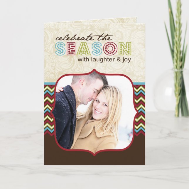 Customizable Chevron Photo Christmas Card (Front)