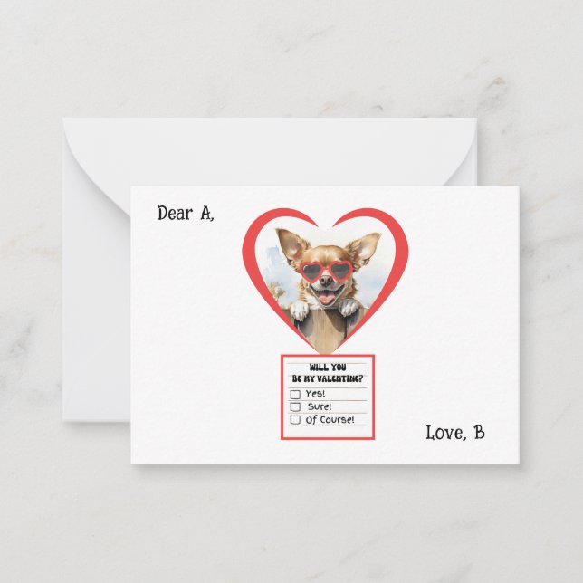 Customizable Chihuahua Valentine Note Card   (Front)