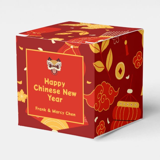 Customizable Chinese New Year Icons Red & Gold Favor Box (Front Side)