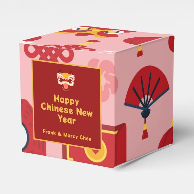 Customizable Chinese New Year Lucky Red Icons Favor Box (Front Side)