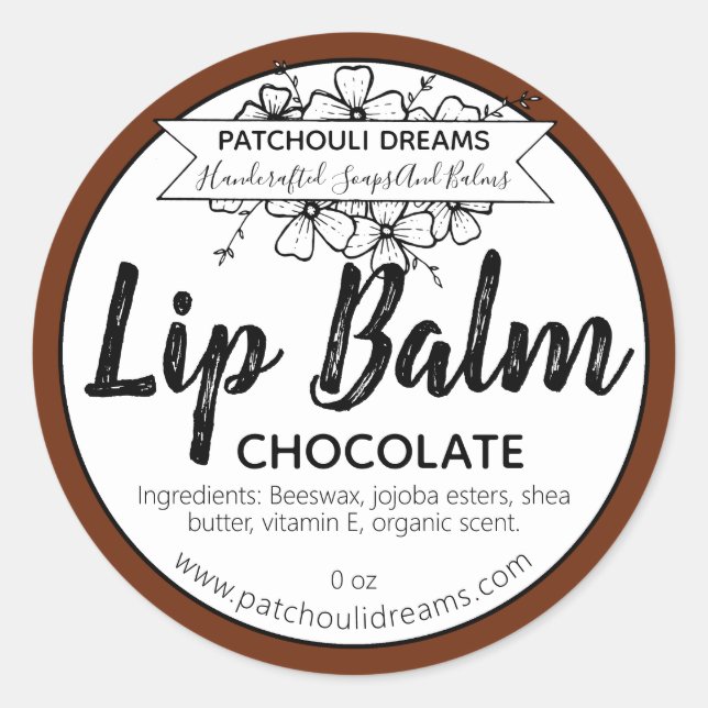 Customizable Chocolate Lip Balm Label Handmade (Front)
