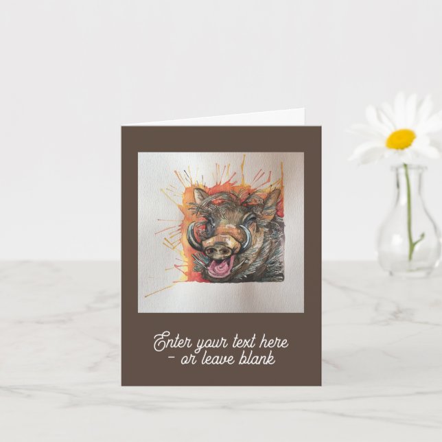 Customizable Chortling Warthog Greetings Card (Small Plant)