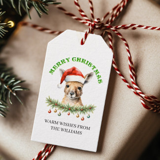 Customizable Christmas Aussie Kangaroo Gift Tags