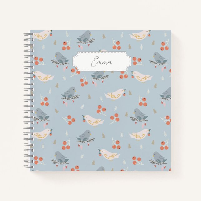 Customizable Christmas Birds Seamless Pattern Notebook (Front)