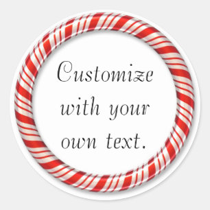 Customizable Christmas candy cane circle stickers