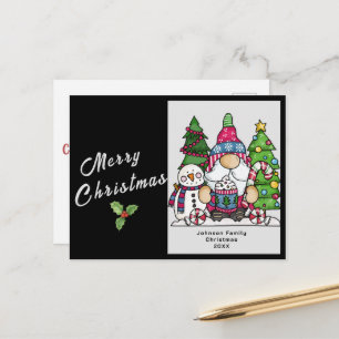 Customizable Christmas Card, Custom Snowman Gnome Holiday Postcard