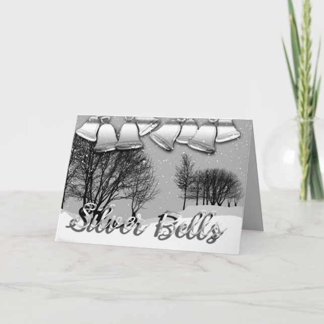 Customizable Christmas Card Silver Bells (Front)