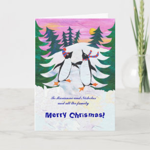 Customizable Christmas Card - Skating Penguins