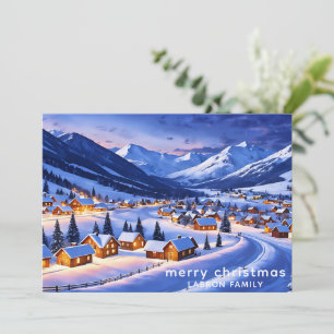 Customizable Christmas Card, Snowy Nordic Village  Holiday Card