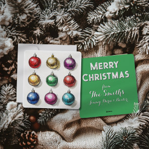 Customizable Christmas Card W/ Colourful Ornaments