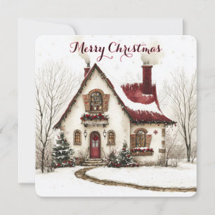Customizable Christmas Card With Watercolor House