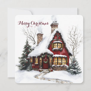 Customizable Christmas Card With Watercolor House