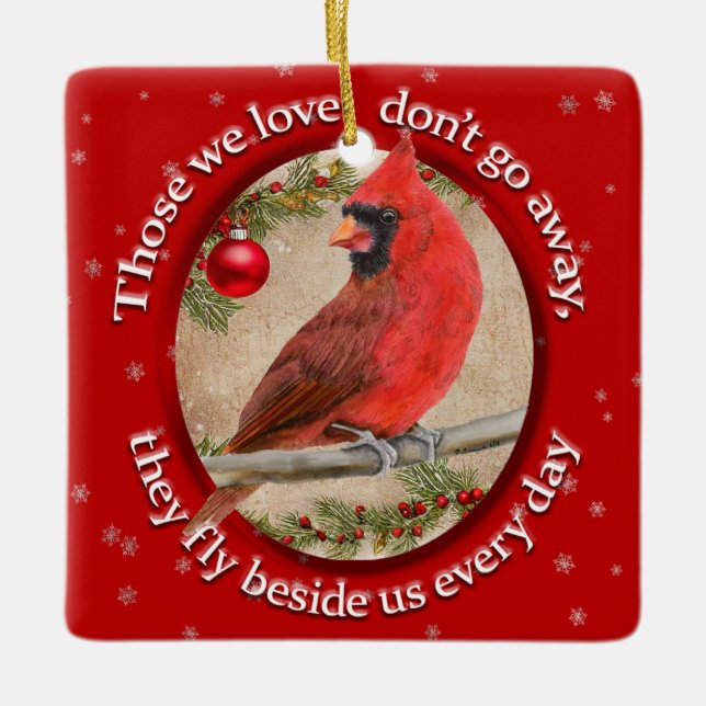 Customizable Christmas Cardinal Remember Loved One Ceramic Ornament (Front)