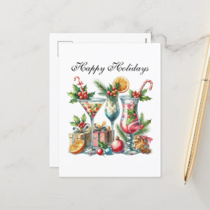 Customizable Christmas cocktail Festive Holiday Postcard