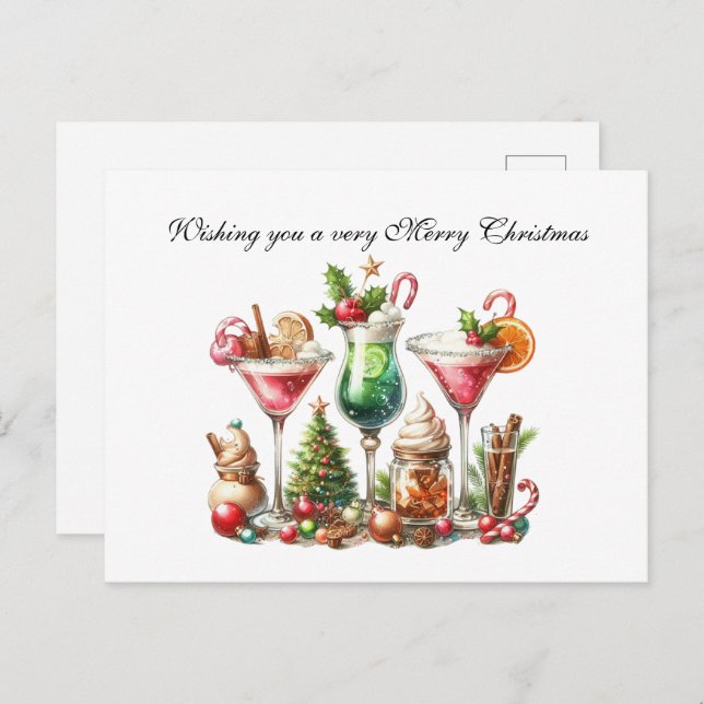 Customizable Christmas cocktail Festive Holiday Postcard (Front/Back)