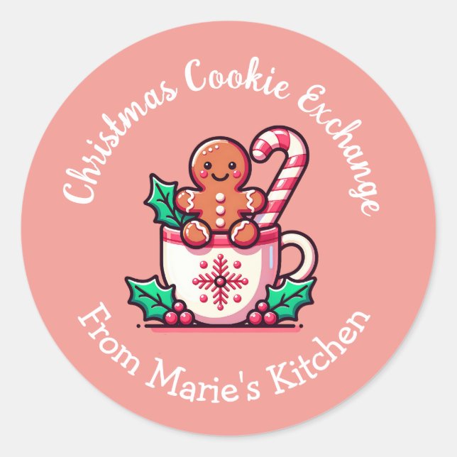 Customizable Christmas Cookie Exchange Classic Round Sticker (Front)