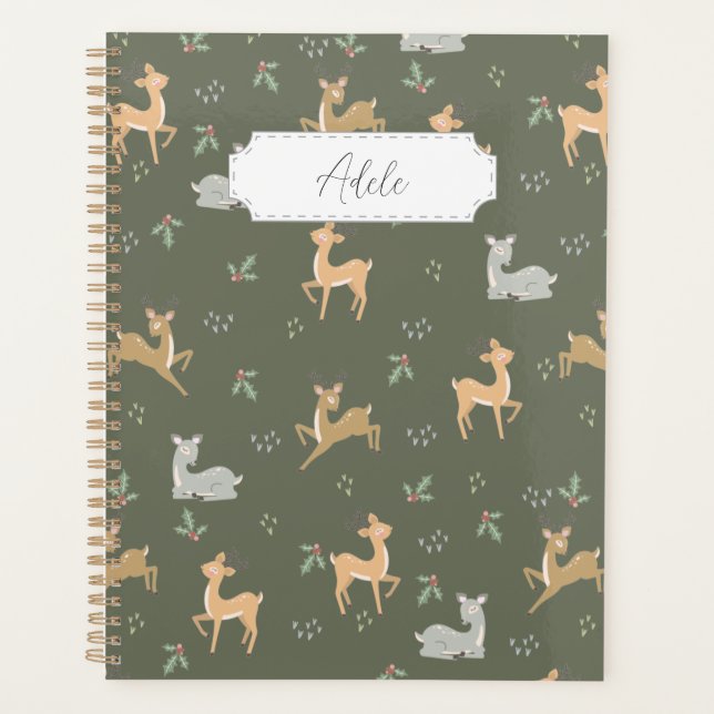Customizable Christmas Deer Seamless Pattern Planner (Front)