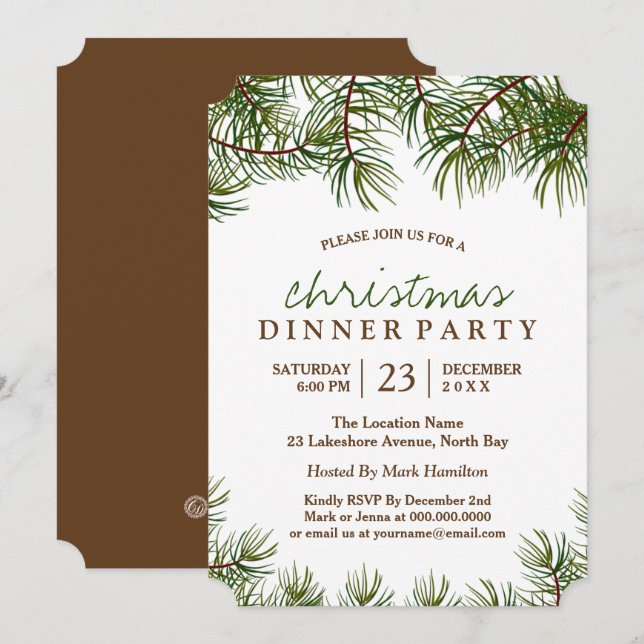 Customizable Christmas Dinner Party Invitation (Front/Back)