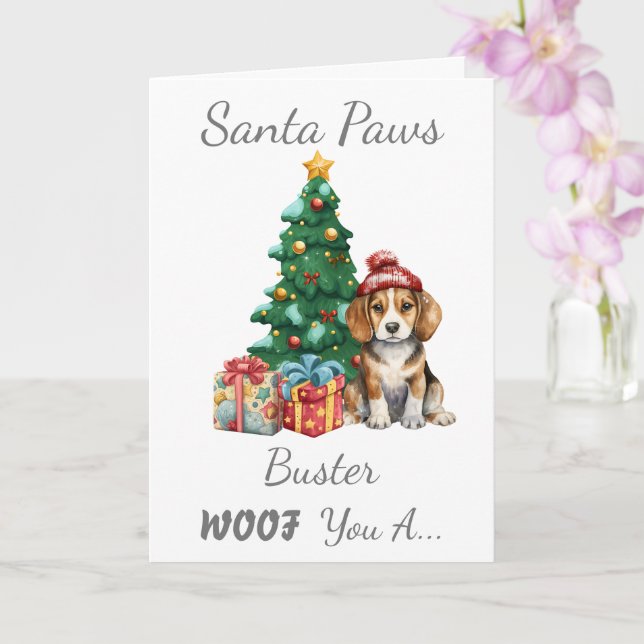 Customizable Christmas Dog Beagle  Card (Orchid)