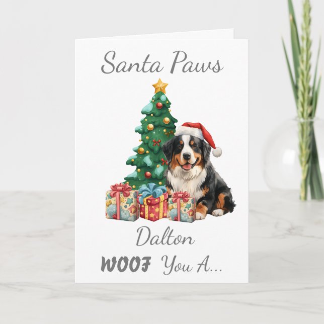 Customizable Christmas Dog Bernese Mountain Holiday Card (Front)