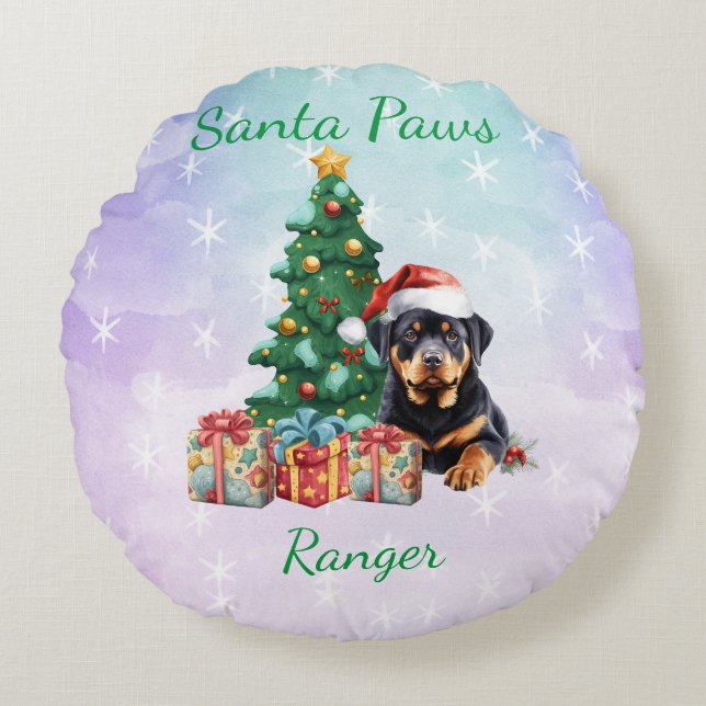Customizable Christmas Dog Rottweiler Round Pillow (Front)