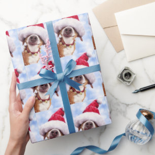 CUSTOMIZABLE Christmas Dog Santa Hat PHOTO Holiday Wrapping Paper