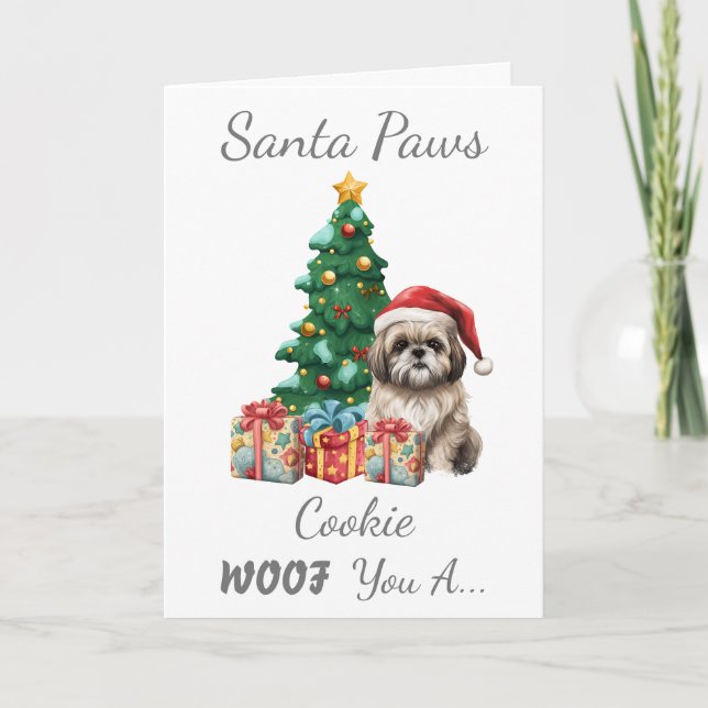 Customizable Christmas Dog Shih Tzu Holiday Card (Front)