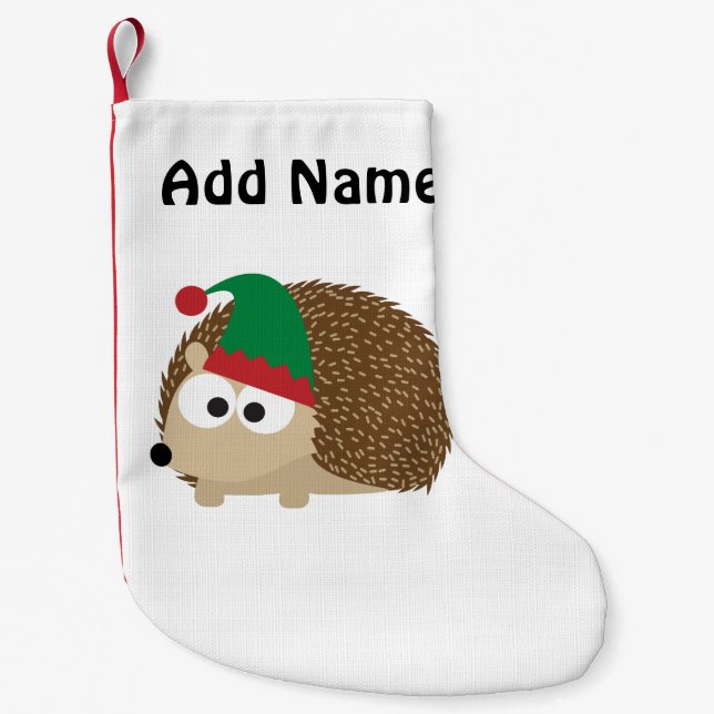 Customizable Christmas Elf Hedgehog Small Christmas Stocking (Front)