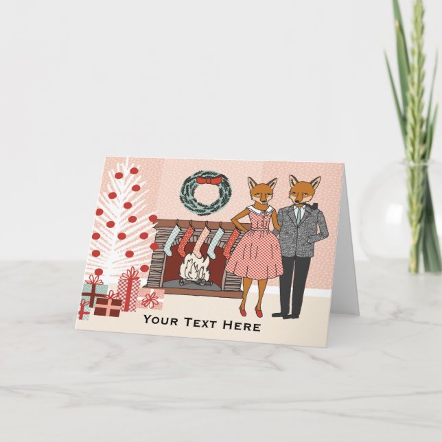 Customizable Christmas Fox Couple Card (Front)