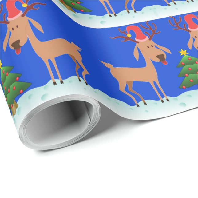Customizable Christmas Gift Wrap - Reindeer Design (Roll Corner)