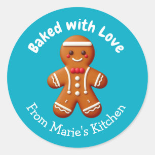 Customizable Christmas Gingerbread Baked with Love Classic Round Sticker