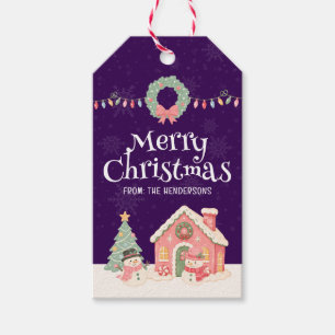 Customizable Christmas Holiday Family Name Snowman Gift Tags