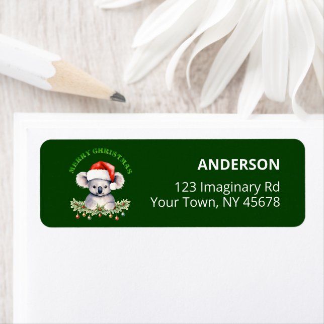 Customizable Christmas Koala Green Return Label (Insitu)
