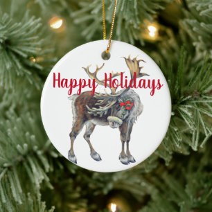 Customizable Christmas Moose Ceramic Ornament