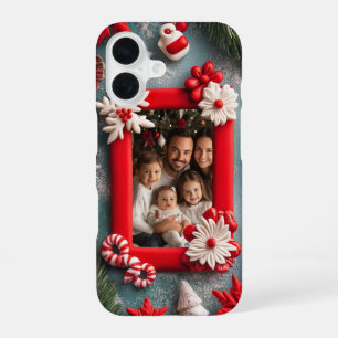 Customizable Christmas Photo Red Frame iPhone 16 Case