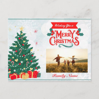 Customizable Christmas Postcard with Tree & Gifts