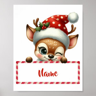 Customizable Christmas Reindeer & Candy Cane Poster