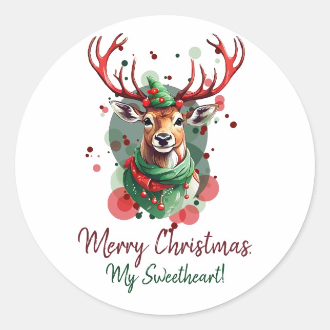 Customizable Christmas Reindeer Classic Round Sticker (Front)