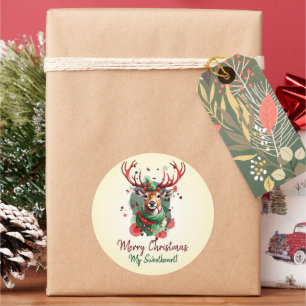 Customizable Christmas Reindeer Classic Round Sticker