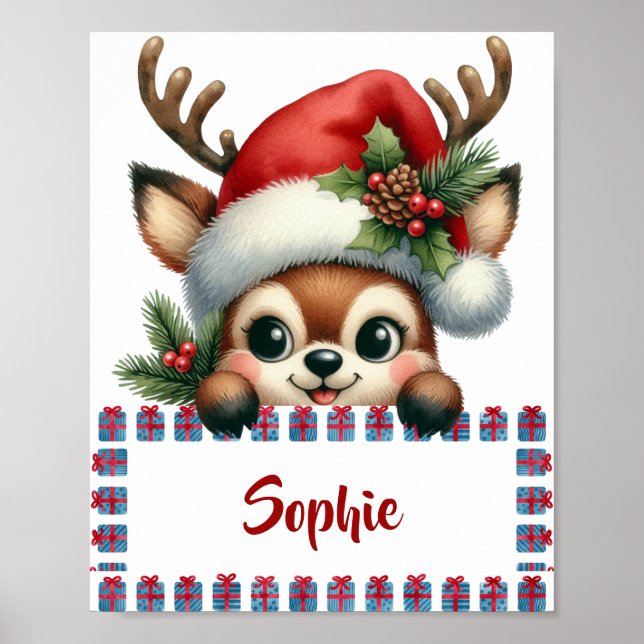 Customizable Christmas Reindeer Design Gift Frame Poster (Front)