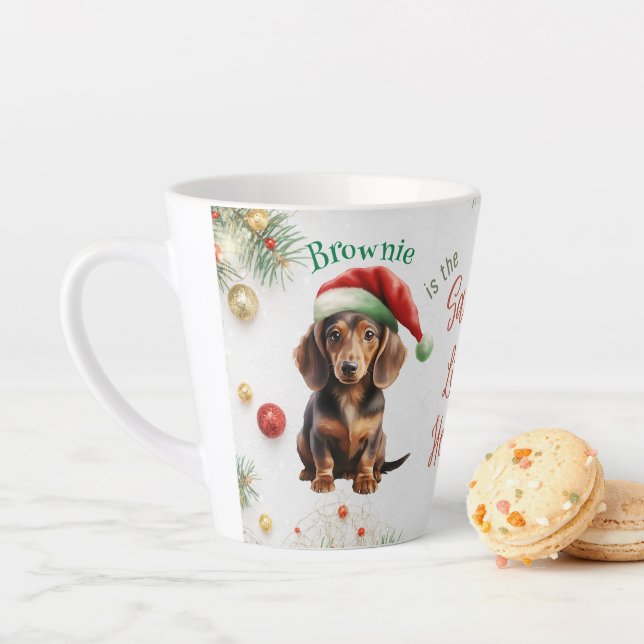 Customizable Christmas Santa Mini Dachshund Latte Mug (In Situ)
