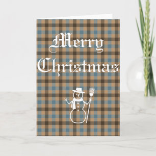Customizable Christmas Scottish Tartan snowman Holiday Card