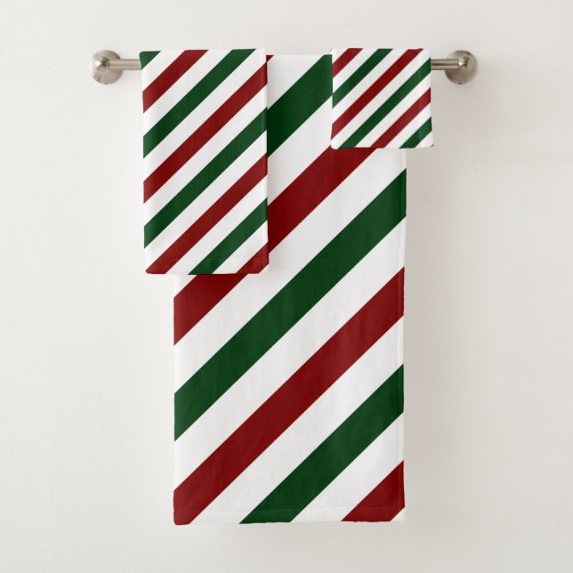 Customizable Christmas Stripes Bath Towel Set (Insitu)