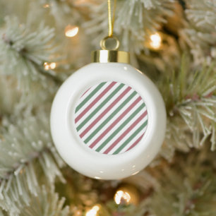 Customizable Christmas Stripes Ceramic Ball Christmas Ornament