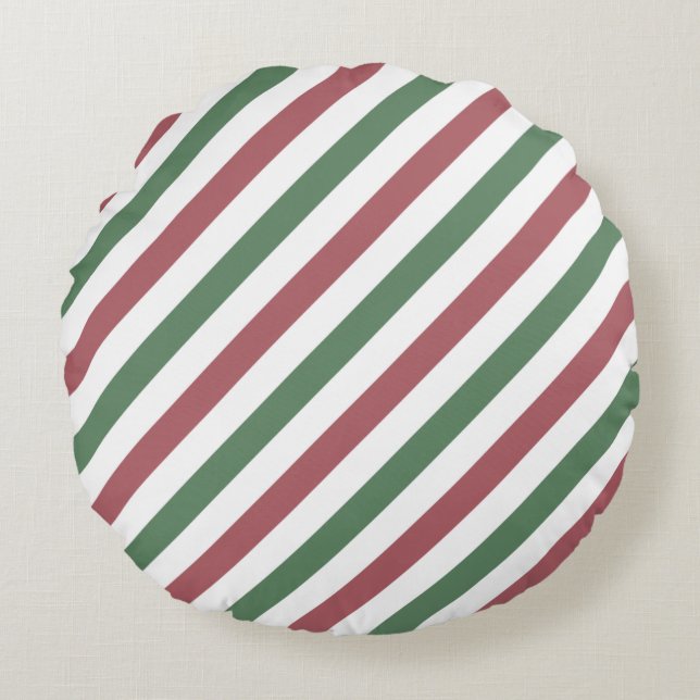 Customizable Christmas Stripes Round Pillow (Front)