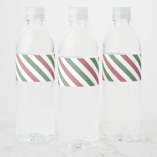 Customizable Christmas Stripes Water Bottle Label