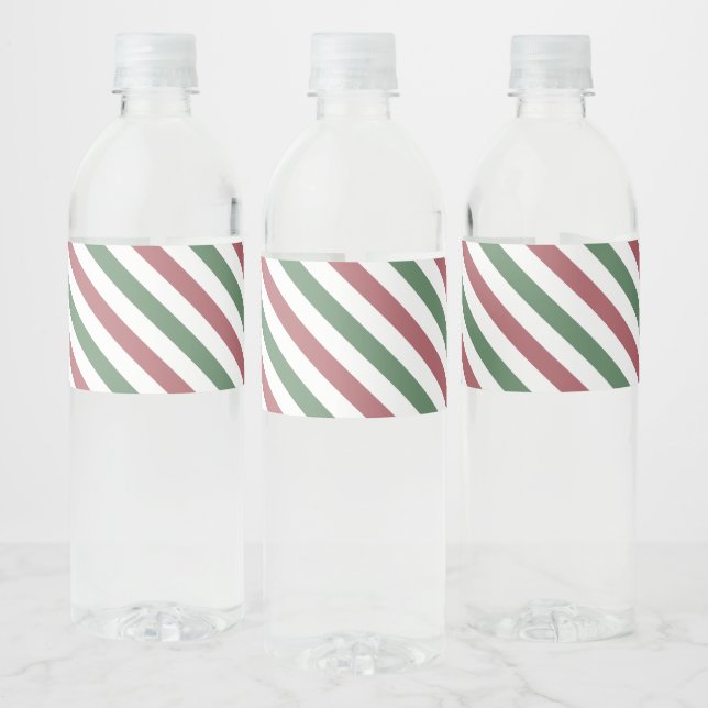 Customizable Christmas Stripes Water Bottle Label (Bottles)