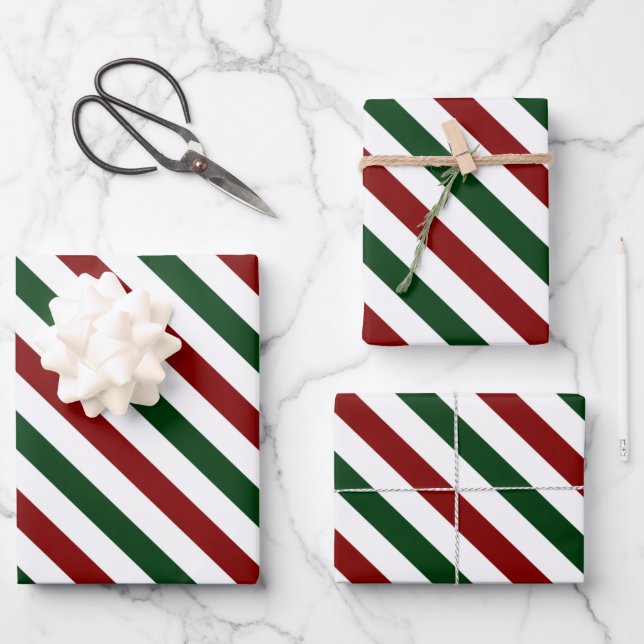 Customizable Christmas Stripes Wrapping Paper Sheet (Front)