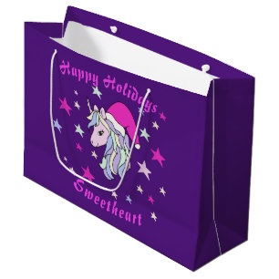 Customizable Christmas Unicorn Santa Large Gift Bag